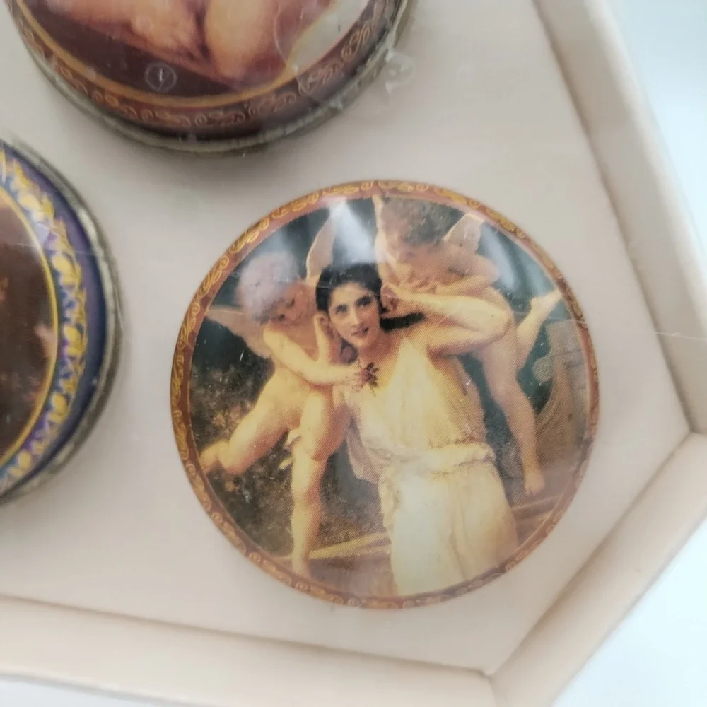 3 Pack Pill Metal Boxes Angels Querubim Victorian Style Plastic Tray In Each Box
